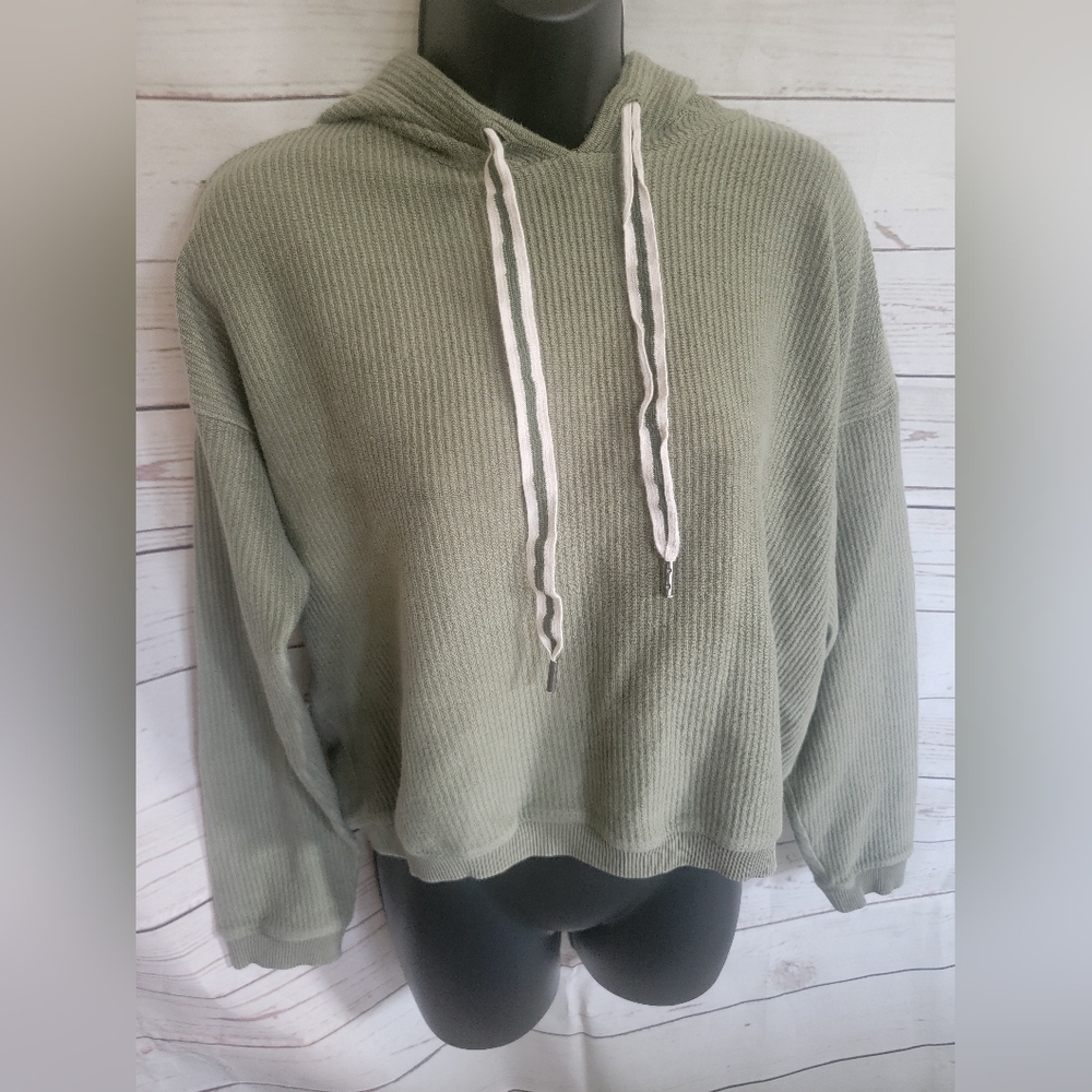 Aerie Over-Sized Green Ribbed Hoodie
